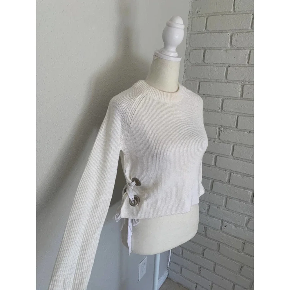 Uniq White Criss Cross Lace-Up Sweater Size S/M